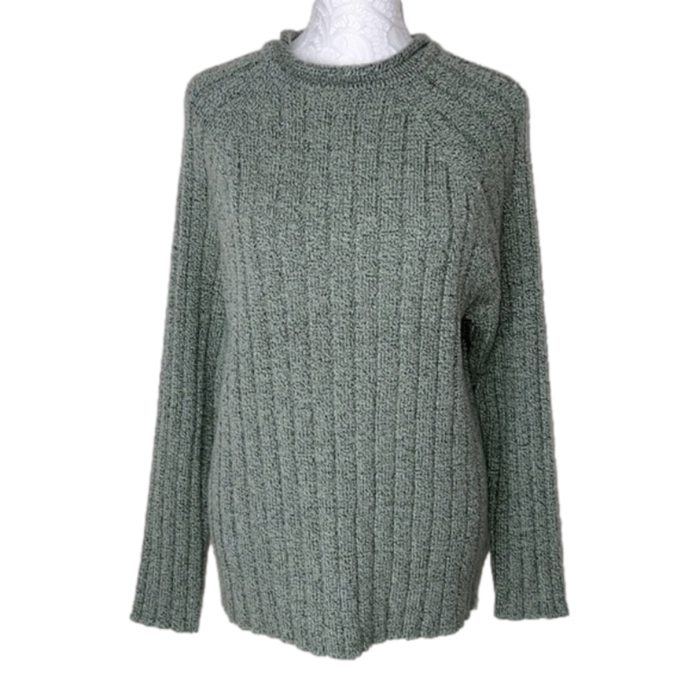 Carolyn Taylor Green Moss Sage Crew Roll Neck Pullover Knit Sweater - Size Large